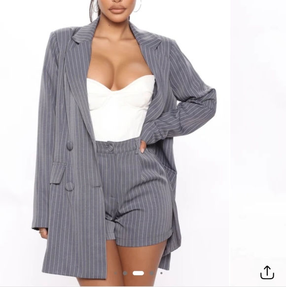 Fashion Nova Gray Blazer Pinstripe Short Set - Picture 2 of 8